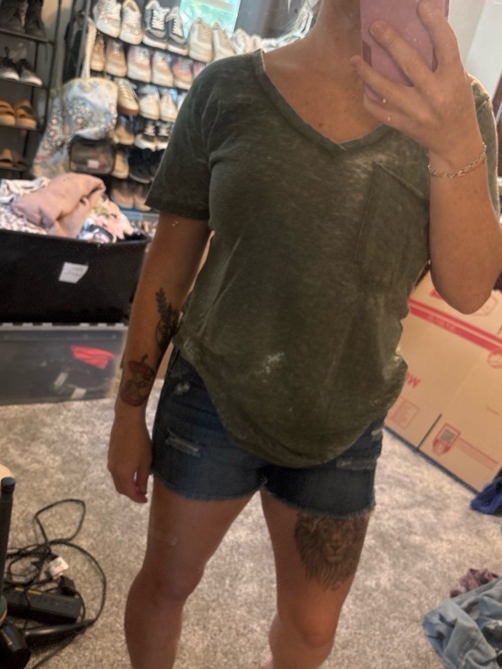 Z Supply Olive Green V-Neck Short Sleeve Tee